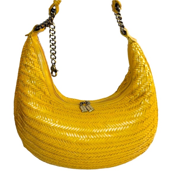 Donald J. Pliner Handbags - Donald J Pliner Mustard Woven Leather Hobo Shoulder Bag